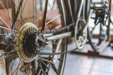 closeup vintage bicycle with soft-focus and over light in the background