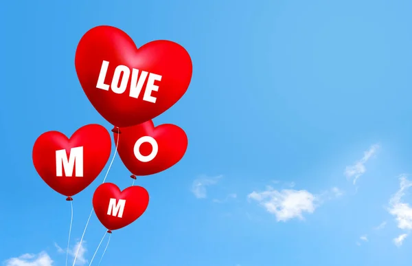 Feliz Dia Mãe Amante Mãe Texto Vermelho Coração Balão Céu — Fotografia de Stock