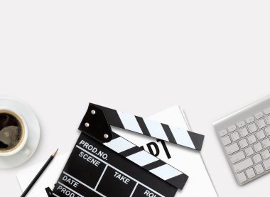 Film yönetmeninin masası. en üstteki görüntü