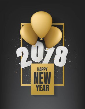 Mutlu yeni yıl konsepti, siyah arkaplan vektör tasarımlı altın balon