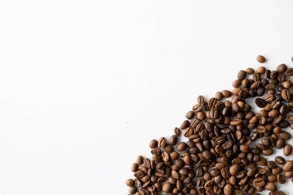 coffee bean on white table background. top view. space for text