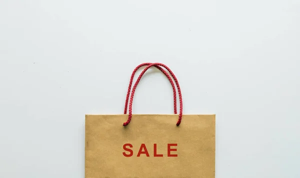 Shopping Bag White Background Space Text Flat Lay — Stock Photo, Image