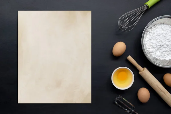 Zutaten Zum Kochen Auf Schwarzem Hintergrund Ansicht Von Oben — Stockfoto