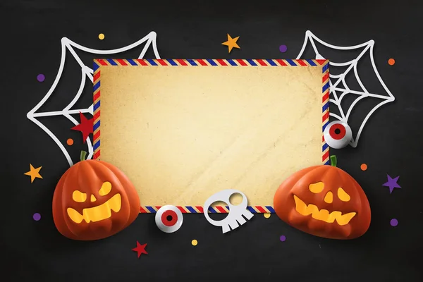 Felice Halloween Design Con Zucche Spazio Testo Posare Piatto Illustrazione — Foto Stock