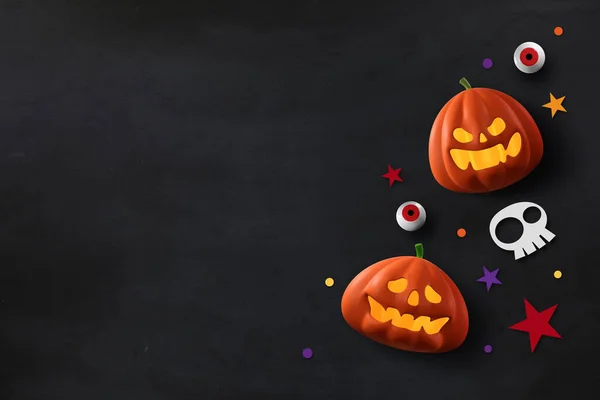 Felice Halloween Design Con Zucche Spazio Testo Posare Piatto Illustrazione — Foto Stock