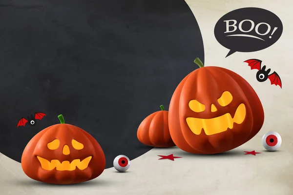 Šťastný Halloween Design Dýněmi Mezera Pro Text Ležel Ilustrace — Stock fotografie