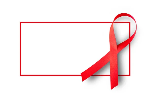 World Aids Day Concept Красная Лента Белом Фоне Стола — стоковое фото