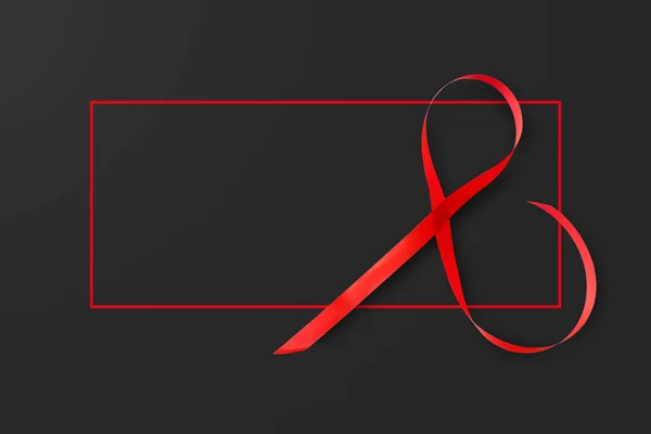 World Aids Day Concept Red Ribbon Black Wooden Background — Stock Photo, Image