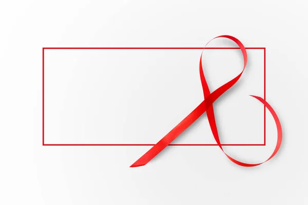 World Aids Day Concept Red Ribbon White Table Background — Stock Photo, Image