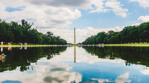 Visto Memorial Lincoln Para Obelisco Frente Espelho Gua National Mall — Stock Photo, Image