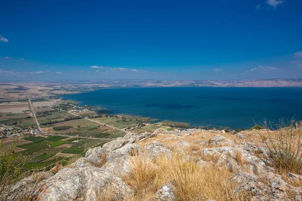 Kilátás Mount Arbel Tenger Galilea Kineret Része Jézus Nyomvonal Izrael — Stock Fotó
