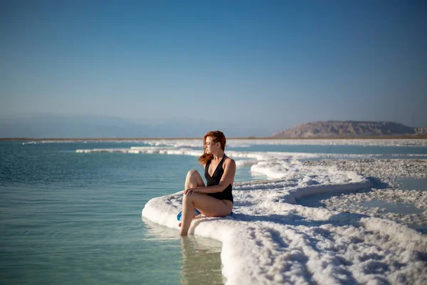 Jeune Fille Sur Mer Morte Israël Ein Bokek — Photo