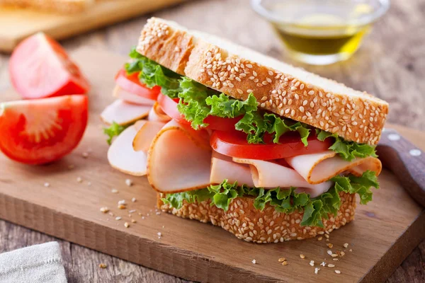 Homemade Sandwich Smoked Turkey Lettuce — Stock Photo, Image