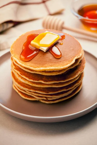 Panqueques Caseros Con Mantequilla Miel — Foto de Stock