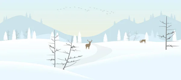 一个下雪的冬天风景矢量插画 — 图库矢量图片
