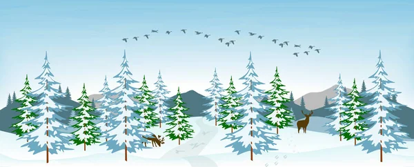 Ilustración Vectorial Paisaje Invernal Nevado — Vector de stock
