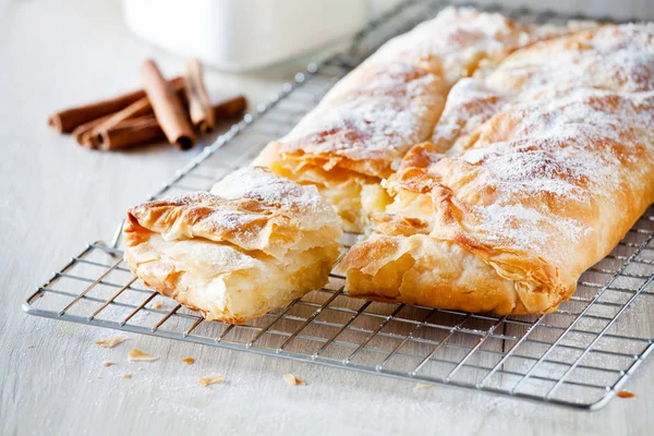 Homemade Greek Custard Pie Icing Sugar Cinnamon — Stock Photo, Image