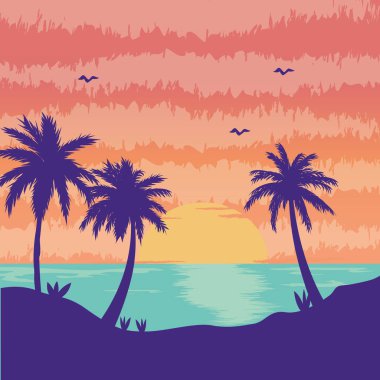 Basit Vintage Beach İllüstrasyon