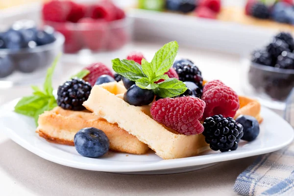 Couple Of Waffles With Red Fruits — Stock Photo, Image