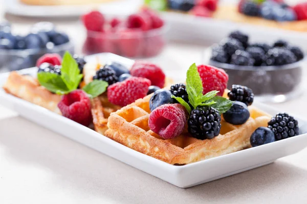 Homemade Waffles With Organic Red Fruits — Stock Photo, Image
