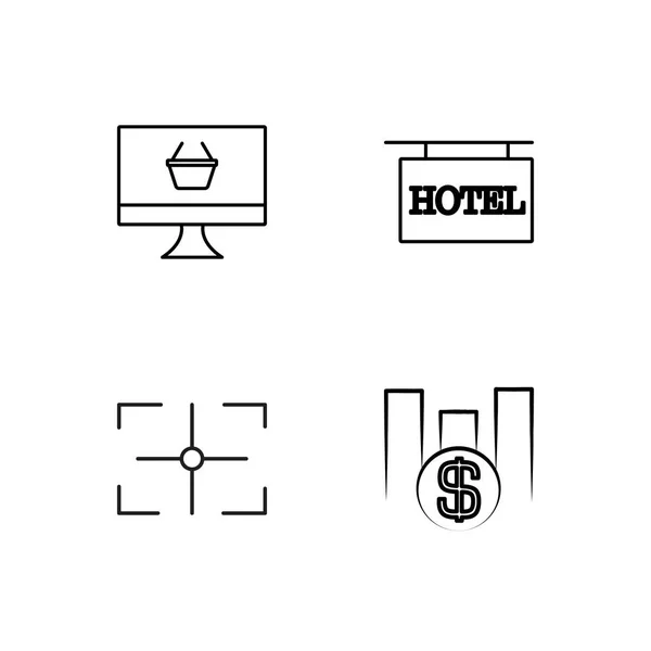 Comercialización Simple Bosquejado Iconos Conjunto — Vector de stock