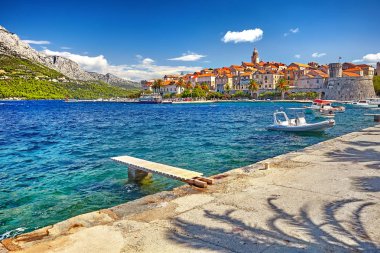 The View at old town center in Korcula, popular touristic destination in Mediterranean, Croatia Europe clipart