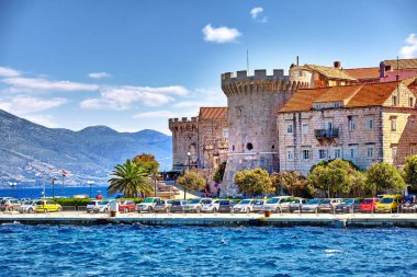 The View at old town center in Korcula, popular touristic destination in Mediterranean, Croatia Europe clipart