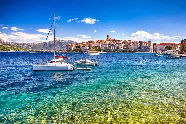 Vista Centro Storico Korcula Popolare Destinazione Turistica Nel Mediterraneo Croazia — Foto Stock