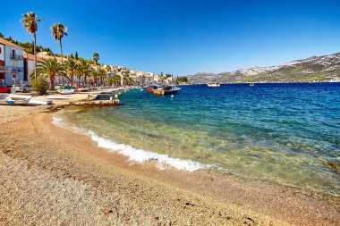 Korcula, popüler turistik destinasyon Akdeniz, Hırvatistan Avrupa'nın eski şehir merkezi görünümü