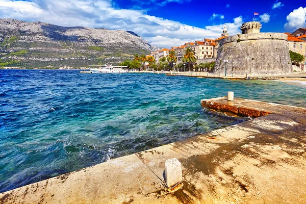 Θέα Στο Κέντρο Της Παλιάς Πόλης Στην Korcula Δημοφιλή Τουριστικό — Φωτογραφία Αρχείου