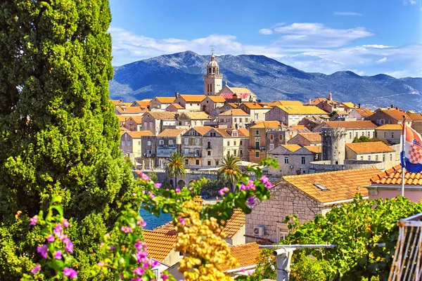 Vista Cidade Korcula Ilha Korcula Dalmácia Croácia Imagem De Stock