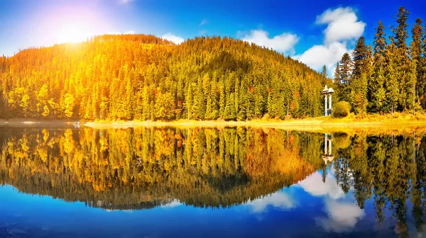 Herfst Meer Reflectie Boslandschap Forest Lake Bomen Herfst Seizoen Panorama — Stockfoto
