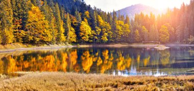 Dağ gölü. Dramatik ve güzel sahne. Popüler turistik. Avrupa. Sanatsal resim. Güzellik Dünya