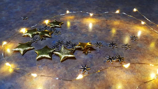 Christmas New Year Gold Stars Light Background Card — Stock Photo, Image