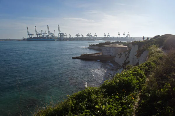 Vista Porto Com Falésias Porto Birzebugga Malta — Fotografia de Stock