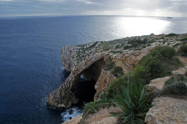 Grotta Azzurra Malta Veduta Sulla Riva Del Mare Con Grotta — Foto Stock