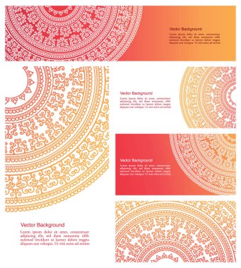 Hint ülke süsleme illüstrasyon kavramı kümesi. Etnik ve renkli kına Mandala tasarım, festival ve glitter bokeh arka plan.