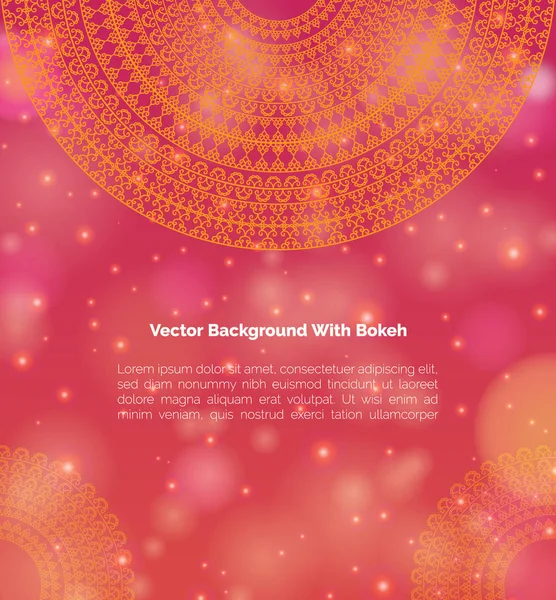 彩色指甲花曼荼罗设计 在节日和闪光散景背景 — 图库矢量图片