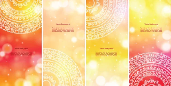 Hint ülke süsleme illüstrasyon kavramı kümesi. Etnik ve renkli kına Mandala tasarım, festival ve glitter bokeh arka plan.