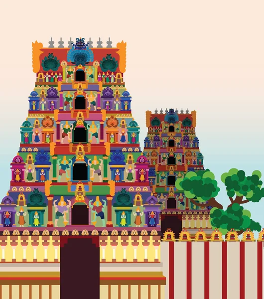 Индуистский Храм Красочные Подробные Иллюстрации — стоковый вектор