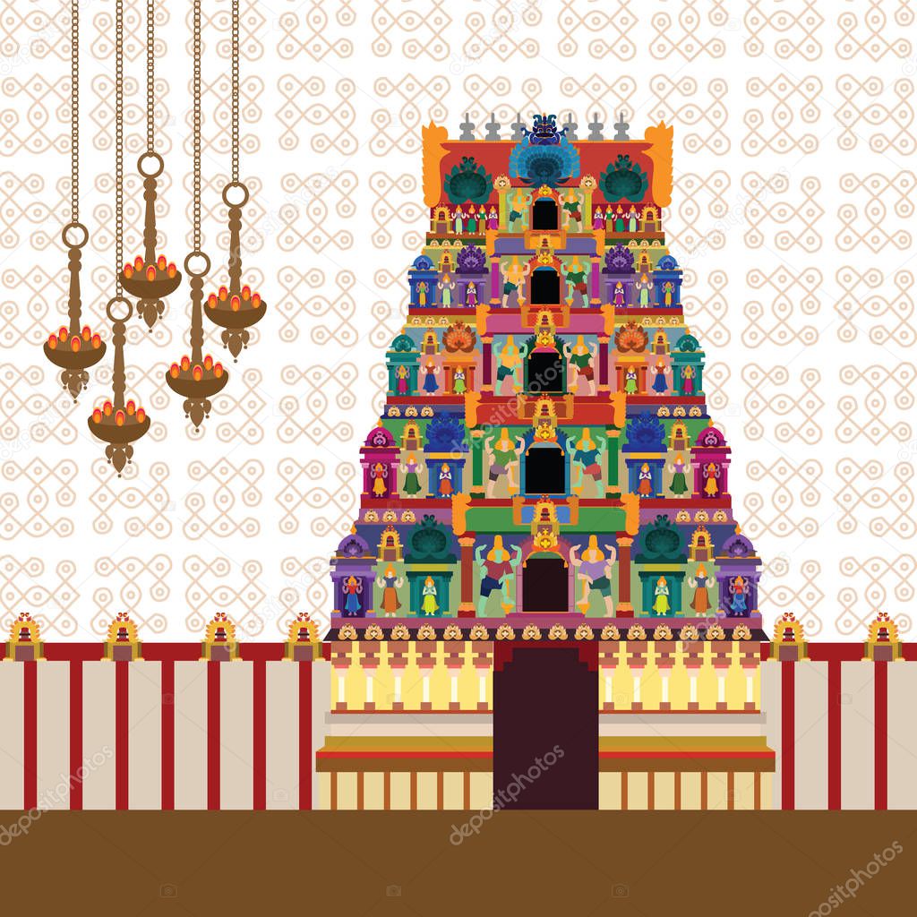 Hindu Temple- Colorful &  Detailed illustration 