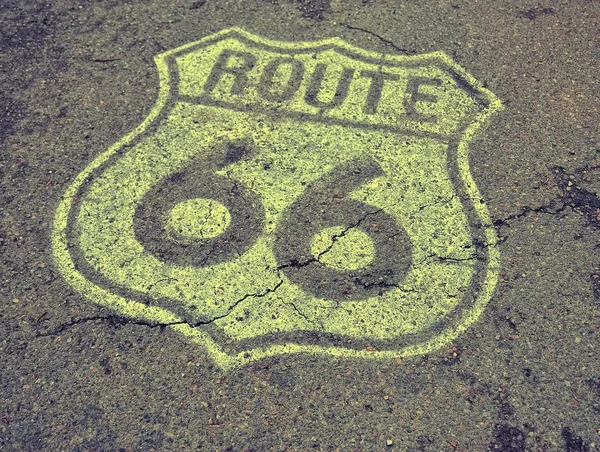 Zabytkowy Stary Usa Route Znak Asfalcie — Zdjęcie stockowe