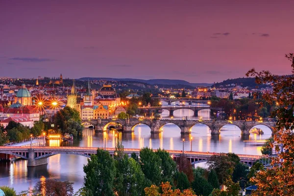 Charles Bridge Karluv Most Lesser Town Tower Praga Otoño Amanecer — Foto de Stock