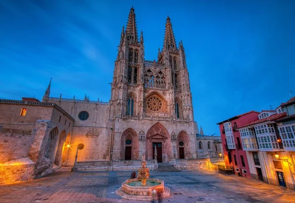 Burgos Katedrali Spanya Gece Görünümü — Stok fotoğraf