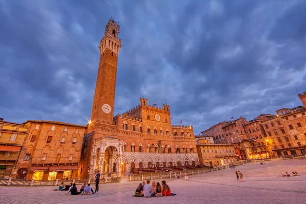 Siena Talya Temmuz 2018 Mangia Kulesi Ile Campo Meydanı Siena — Stok fotoğraf