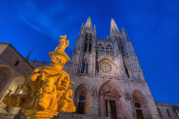 Nocny Widok Katedry Burgos Hiszpanii — Zdjęcie stockowe