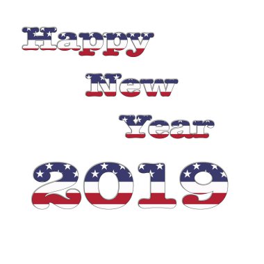 İllüstrasyon ile ABD bayrağı ile mutlu bir yeni yıl 2019. 3D render.