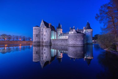 Ünlü ortaçağ kalesi Sully sur Loire, Loire vadisi, Fransa.
