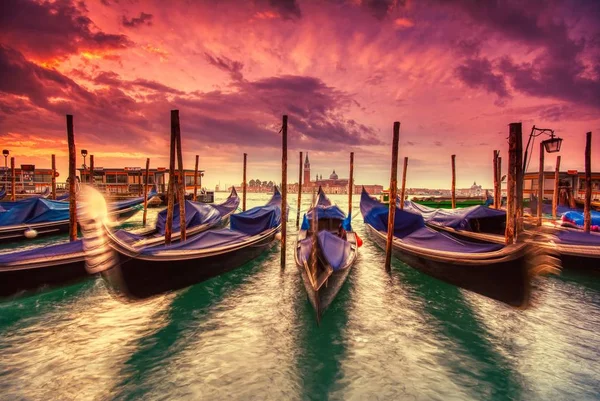 Gondolas moored by Saint Mark square, Venice, Italy, Europe. — Stock Photo, Image