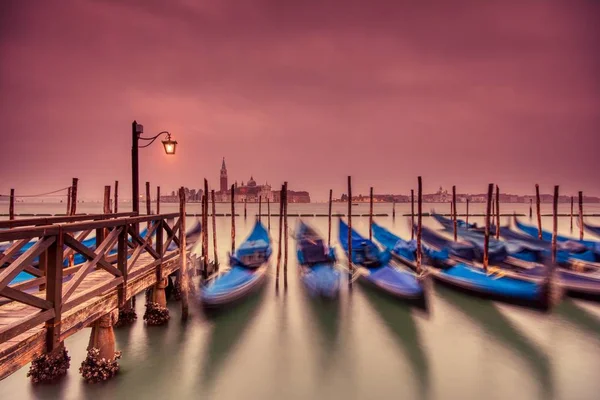 Gondolas moored by Saint Mark square, Venice, Italy, Europe. — Stock Photo, Image